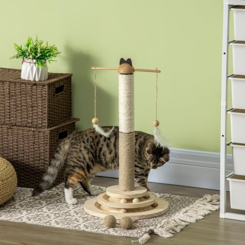 PawHut Cat Scratching Post Cat Tree, Kitty Activity Centre w/ Turntable Interactive Toy Ball, Cat Tower w/ Jute and Sisal