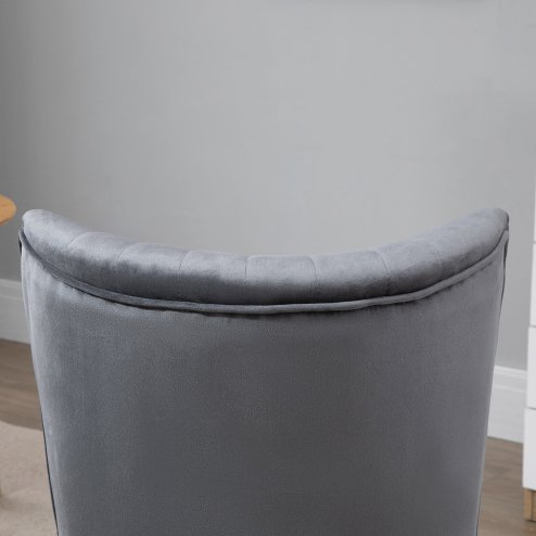 HOMCOM Velvet Accent Chair Occasional Tub Seat Padding Curved Back with Wood Frame Legs Home Furniture Grey