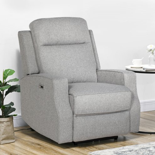 HOMCOM Electric Fabric Recliner Armchair, Reclining Chair with Adjustable Leg Rest, USB Port, for Limited Space Home Living Room, Grey