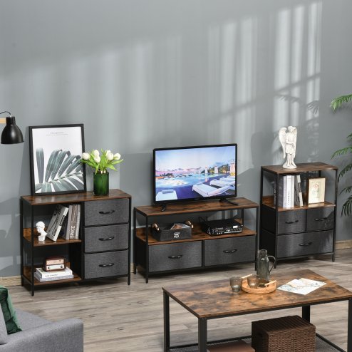 HOMCOM Chest of Drawers Storage  Dresser Cabinet Organizer with 3 Fabric Drawers and 2 Display Shelves for Living Room, Bedroom, Hallway