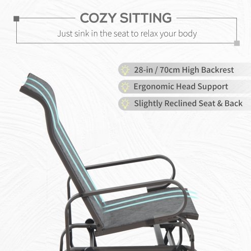 Outsunny Outdoor Gliding Rocking Chair with Sturdy Metal Frame Garden Comfortable Swing Chair for Patio, Garden and Poolside, Grey