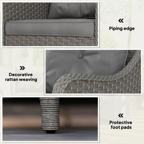 Outsunny Rattan Garden Chairs Set of 2, Outdoor Rattan Chairs with Cushions, Armrests and High Back, PE Wicker Garden Armchair with Steel Frame for Balcony, Porch, Dark Grey