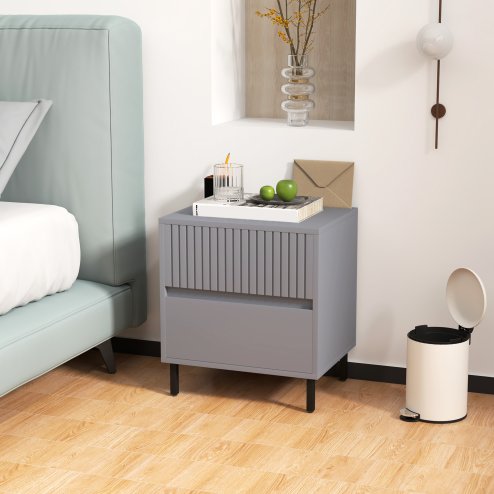 HOMCOM Bedside Table, Side Table with 2 Drawers, Bedside Cabinet with Storage and Steel Legs for Bedroom, Living Room, Grey