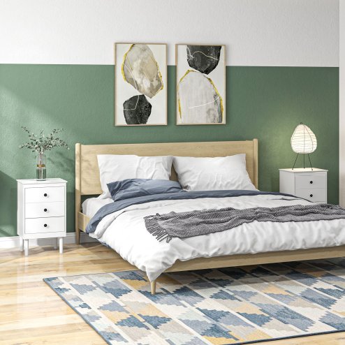 HOMCOM Bedside Table Set of 2, Bedside Cabinet with 3 Drawers, Modern Sofa Side Table, Nightstand for Bedroom, 40x30x64cm, White