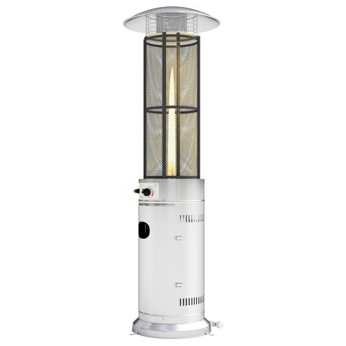 Outsunny 11 KW Freestanding Gas Patio Heater, Adjustable Outdoor Garden Propane Heater with Tip-Over Switch, Wheels, Pulse Ignition, Tank Room with Openable Door, Silver Tone