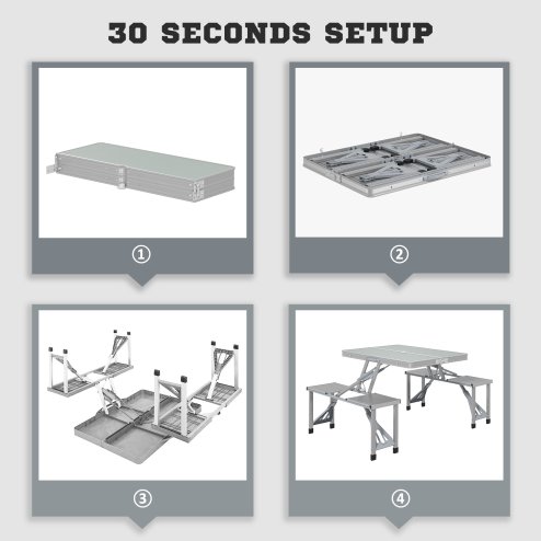 Outsunny Folding Picnic Table with 4 Seats and Umbrella Hole, Aluminium Frame Portable Camping Table Set for Patio, Porch, Garden, Grey