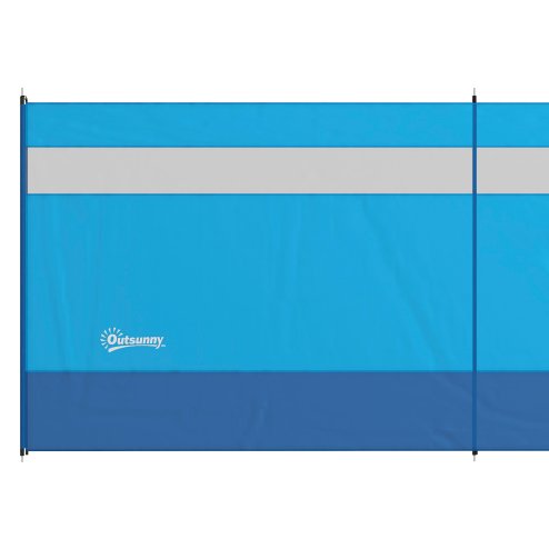 Outsunny Camping Windbreak, 5 Pole Windbreaker Blocker with Clear Windows, Carry Bag and Steel Poles, for Beach Caravan Campervan, 725 x 140cm, Blue