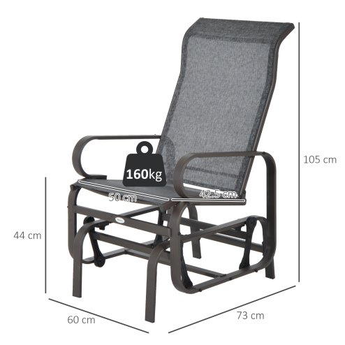 Outsunny Outdoor Gliding Rocking Chair with Sturdy Metal Frame Garden Comfortable Swing Chair for Patio, Garden and Poolside, Grey
