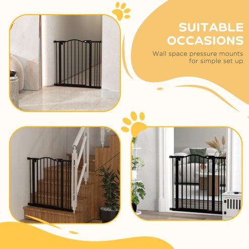 PawHut Pressure Fit Dog Stair Gate No Drilling Safety Gate Auto Close for Doorways, Hallways, 74-87cm Adjustable, 78cm Tall, Black