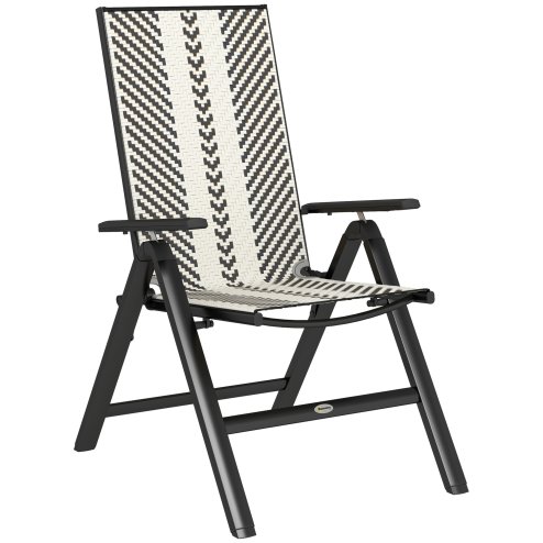 Outsunny Rattan Folding Chair Outdoor, 5-Position Adjustable Wicker Garden Dining Chair with High Backrest, Wide Armrest, for Patio, Terrace, Balcony, Black