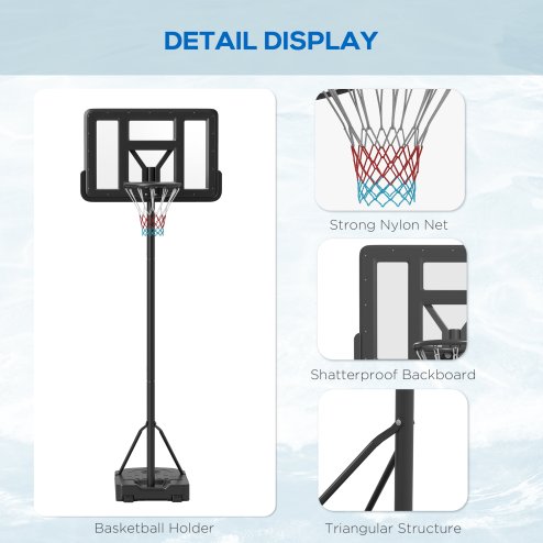 SPORTNOW Height Adjustable Basketball Hoop and Stand, Freestanding Basketball Stand, Net w/ Wheels, Enlarged Base, PE Backboard, 2-3.05m - Black