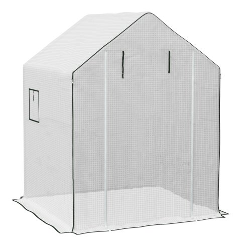 Outsunny Walk-in Greenhouse Cover Replacement with Roll-up Door and Mesh Windows, Reinforced PE Hot House Cover, COVER ONLY, 140 x 143 x 190cm, White