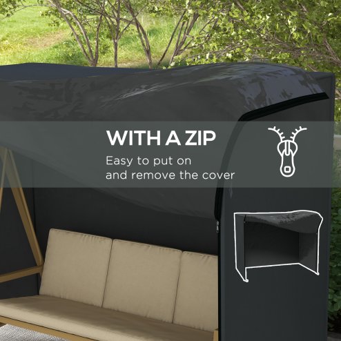 Outsunny 3 Seater Garden Swing Cover, Waterproof Swing Chair Cover, Windproof and Anti-UV 420D Outdoor Swing Bench Cover with Zip, 220 x 125 x 172cm, Black