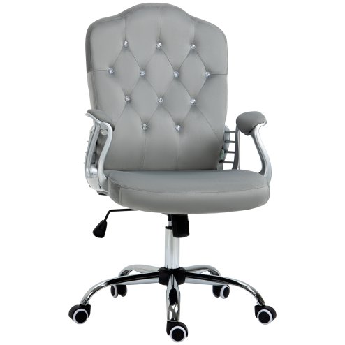 Vinsetto Home Office Chair, Velvet Computer Chair, Button Tufted Backrest with Swivel Wheels, Adjustable Height and Tilt Function, Grey