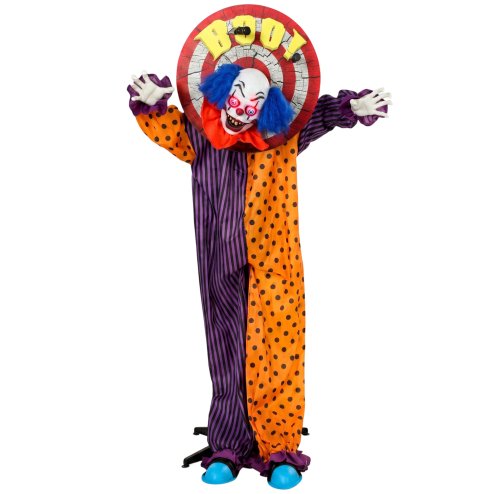 HOMCOM 167cm Life Size Animated Clown Halloween Decorations Outdoor Indoor, Scary Halloween Animatronics Decor with Sound Touch Activated, Red Light Up Eyes, Animated Prop for Haunted House Garden