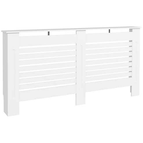 HOMCOM Radiator Cover, Modern MDF White Painted Cabinet with Horizontal Slats for Living Room, Bedroom, 152L x 19W x 81H cm