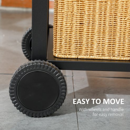 Outsunny Charcoal Barbecue Grill Trolley with Adjustable Charcoal Pan, Galvanised Steel Smoker BBQ Grill with Storage Shelves, Lid, Themometer, Bottle Opener and Wheels, Black