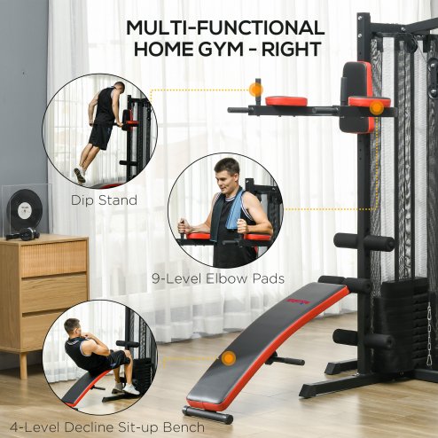 SPORTNOW Multi Gym Workout Station All-in-One Home Gym Equipment with 65kg Weight Stack, Sit Up Bench, Push Up Stand, Dip Station, for Home Gym Full Body Strength Training