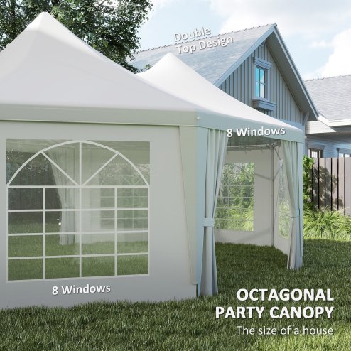 Outsunny 6.8 x 5m Octagonal Marquee Gazebo, Heavy Duty Wedding Party Tent with Sides and Doors, White