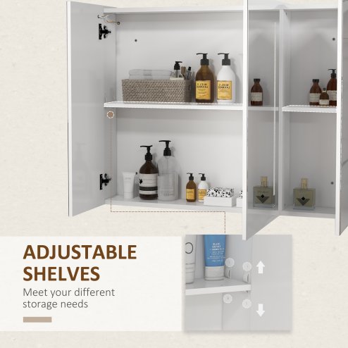 kleankin LED Lighted Bathroom Mirror Cabinet, Wall Mounted Bathroom Storage Cupboard with USB Charge, Adjustable Shelf, 90W x 15D x 70Hcm, High Gloss White