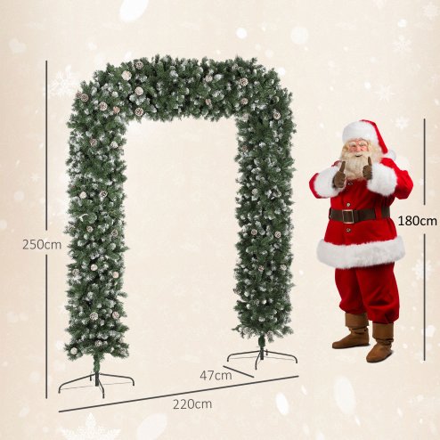 HOMCOM 8.2 ft Snow Frosted Christmas Tree Arch, Christmas Arch Doorway Decor with 1800 Tips and 91 Pinecones, Artificial Xmas Tree with Metal Stand for Indoor, Green