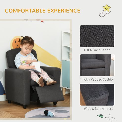 HOMCOM Kids Armchair Children Recliner Sofa Lounger Chair with Footrest for Playroom Bedroom Living Room, Grey