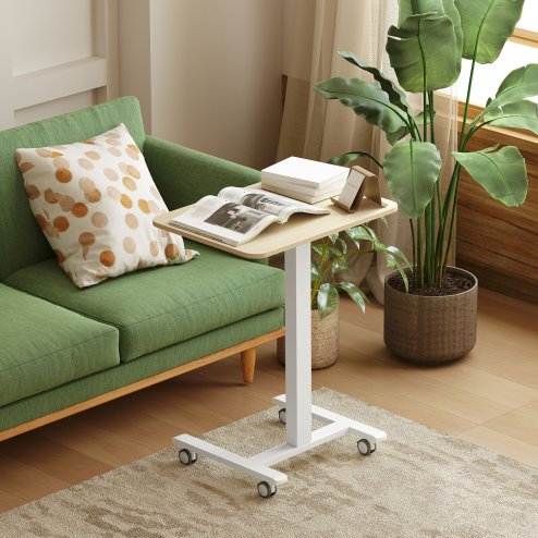 Vinsetto 65 - 48cm Mobile Standing Desk with 4 Rolling Castors, Stand Up Desk on Wheels, Height Adjustable Standing Desk, Over-bed Table for Living Room, Bedroom, Medical, Natural Wood Finish