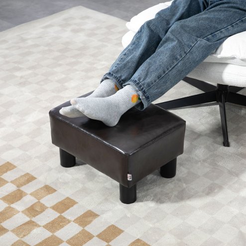 HOMCOM Faux Leather Footstool, Small Foot Rest, Rectangle Sofa Stool for Bedroom Living Room, Brown