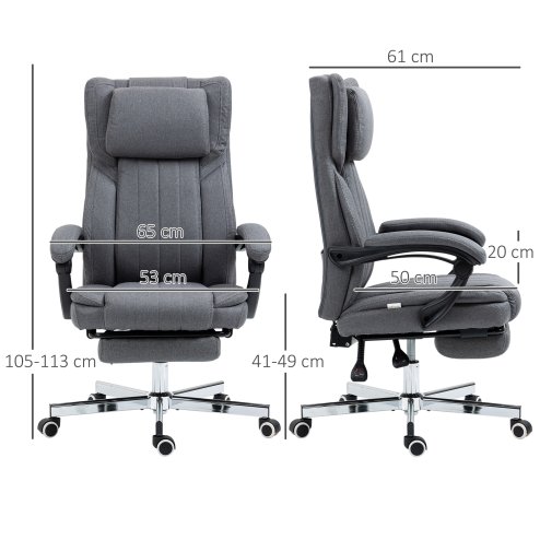 HOMCOM Executive Office Chair, High Back Computer Desk Chair with Adjustable Headrest, Footrest, Reclining Office Chair, Dark Grey