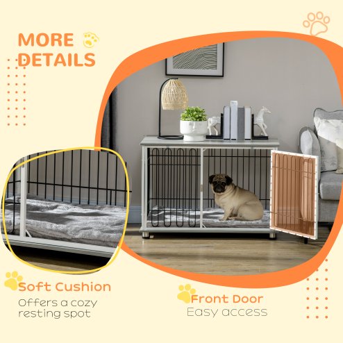 PawHut Dog Crate Furniture, Indoor Dog Kennel Side End Table w/ Soft Washable Cushion, Lockable Door, for Small and Medium Dogs