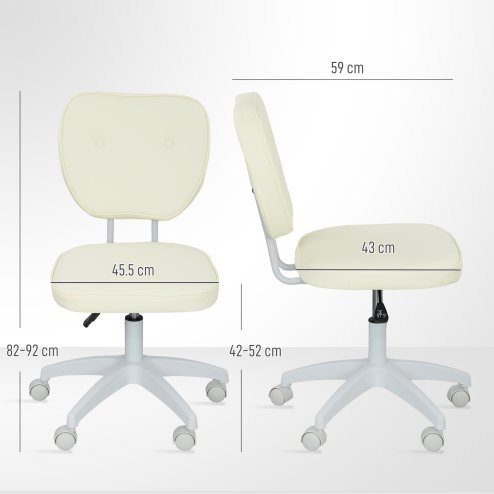 Vinsetto Cute Armless Office Chair, Small PU Leather Computer Desk Chair with Adjustable Height, Swivel Wheels, Mid Back, Cream White