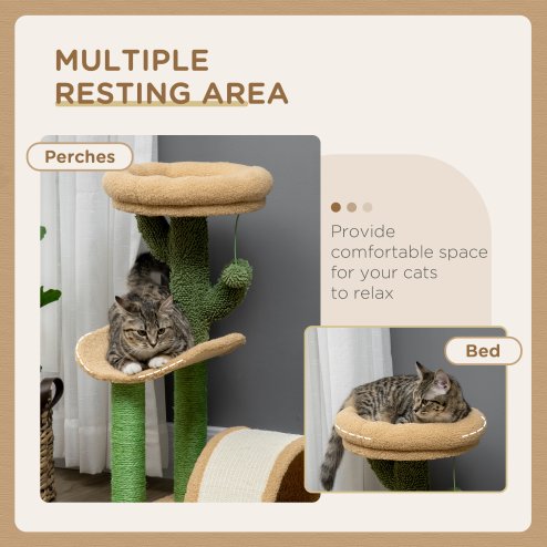 PawHut Cat Tree, 72cm Cat Scratching Post with Bed, Kitty Activity Centre, Cat Climbing Tower with Ball Toy Curved Scratching Pad, Brown