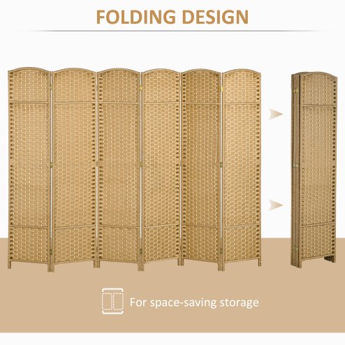HOMCOM 6 Panel Folding Room Divider, Freestanding Privacy Screen for Living Room, Bedroom and Office, 240 x 170cm, Natural