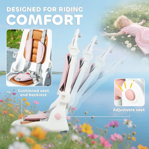 AIYAPLAY Kids Trike, Foldable Toddler Tricycle 5 in 1 with Adjustable Parent Handle & Removable Canopy, 5-point Safety Harness, Footrest, Storage Bag, for Ages 1-3 Years, Pink