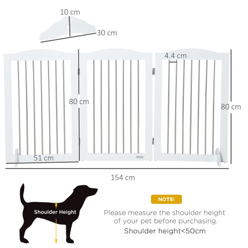 PawHut Foldable Dog Gate, Freestanding Pet Gate, Dog Barrier with Two Support Feet, for Doorways, Stairs, Halls - White