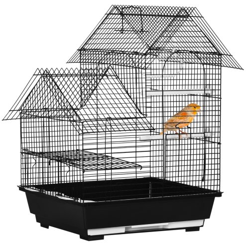 PawHut Metal Bird Cage for Finch, Canary w/ Food Containers, Swing Ring, Tray, Handle, 39 x 33 x 47cm