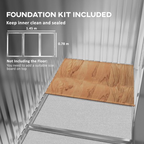 Outsunny 5x3ft Garden Shed, Steel Small Shed, Outdoor Lean-to Shed with Adjustable Shelf, Lock and Gloves for Patio, Garden, Grey with Foundation Kit