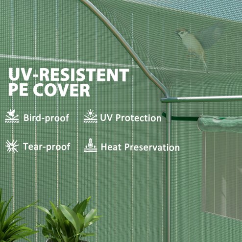 Outsunny 3 x 2 x 2m Polytunnel Greenhouse with 3 Roll-up Doors and Mesh Windows, Walk-in Garden Tunnel Warm House Tent with UV-resistant PE Cover and Galvanised Steel Frame, Green