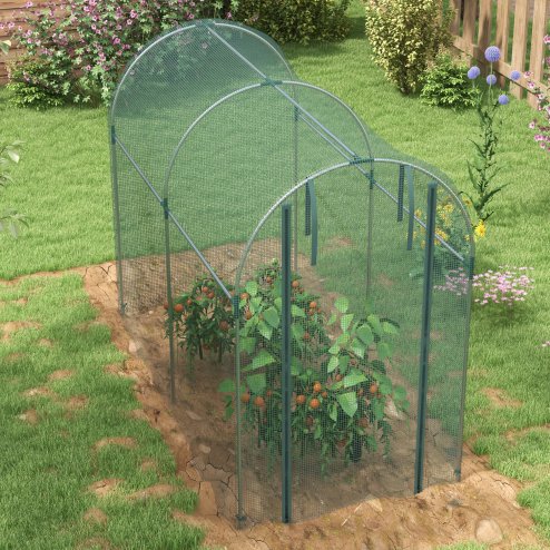 Outsunny Fruit Cage Bird Netting, Heavy Duty Fruit and Vegetable Protection Tent with Zipped Door, Anti Bird, Insects, Small Animals, 1.2 x 2.4 x 1.9m, Green
