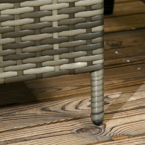 Outsunny 3 Pieces Garden Rattan Bistro Set with Adjustable Backrest, Balcony Conversation Furniture Set with 2 Armchairs Tempered Glass Coffee Table, Cushions, Storage Function - Mix-Grey