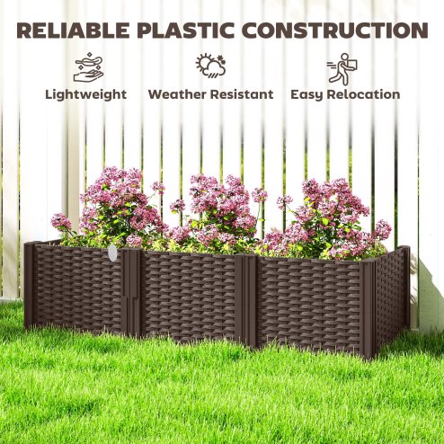 Outsunny Plastic Raised Garden Bed, Modular Planter Box Kit, Garden Fence Edging Border for Flowers, Vegetables, Herbs, Brown