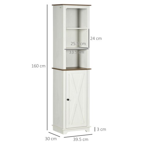 kleankin Tall Bathroom Floor Cabinet, Free Standing Storage Cupboard with Door and Adjustable Shelves for Kitchen, Living Room, White
