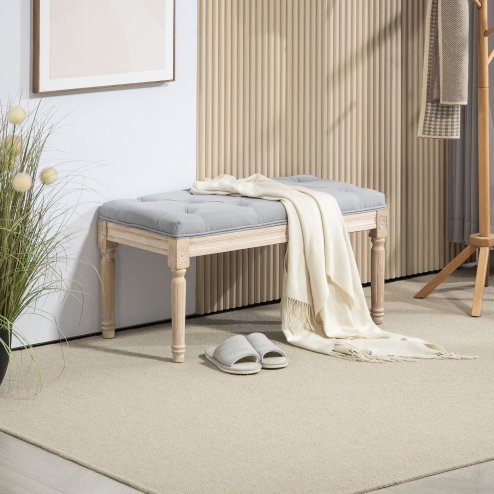 HOMCOM 80cm End of Bed Bench, Window Seat, Tufted Bench for Bedroom, Hallway, Living Room, Light Grey