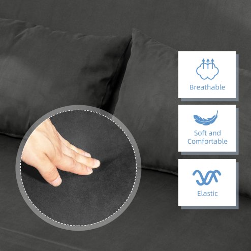 HOMCOM 2 Seater Sofa Bed, Click Clack Convertible Bed Settee, Modern Velvet Feel Fabric Sofa with 2 Cushions for Living Room, Bedroom, Guest Room