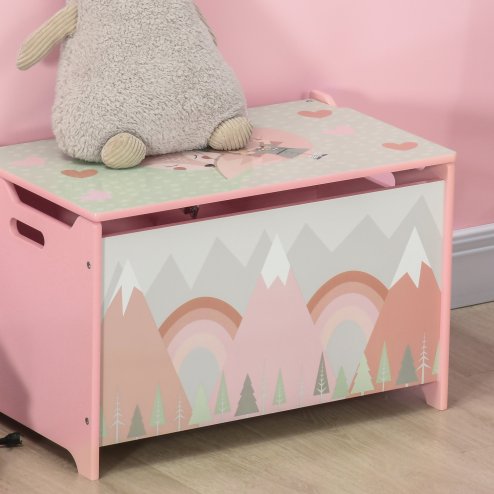 ZONEKIZ Toy Box, Kids Toy Chest with Lid, Safety Hinge, Cute Design - Pink