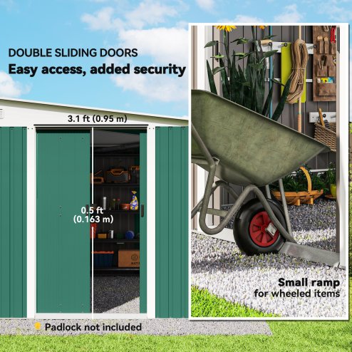 Outsunny 11.3 x 9.2ft Lean to Metal Garden Shed, Outdoor Galvanised Tool Storage House with Double Sliding Doors and 2 Air Vents, Green