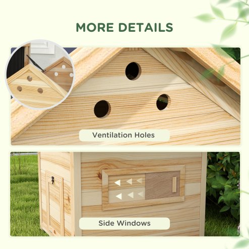 PawHut Wooden Duck House, Raised Poultry Coop with Double Doors, Openable Roof, Ventilation Holes, Removable Base, Natural Wood Finish