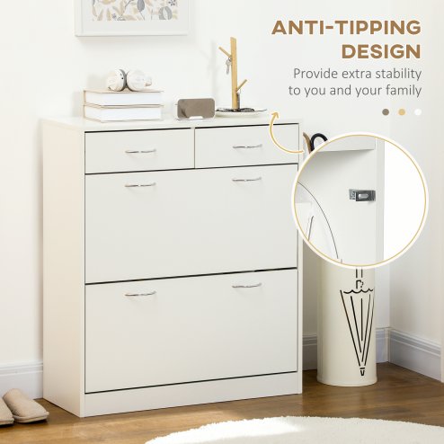 HOMCOM Narrow Shoe Cabinet, Slim Shoe Storage Cabinet with 2 Flip Drawers, 2 Slide Out Drawers and Adjustable Shelves for 12 Pairs of Shoes for Entryway Hallway