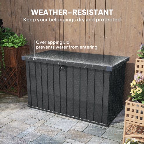 Outsunny 400L Garden Storage Box Waterproof Metal Outdoor Storage Box with Lockable Lid, Storage Container Furniture Deck Box, 124 x 66 x 72 cm, Dark Grey