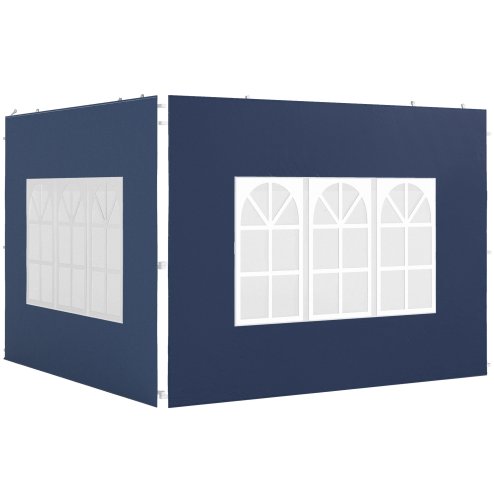 Outsunny Gazebo Side Panels with Window for 3x3(m) or 3x6m Gazebo Canopy, 2 Pack Sides Replacement, Blue